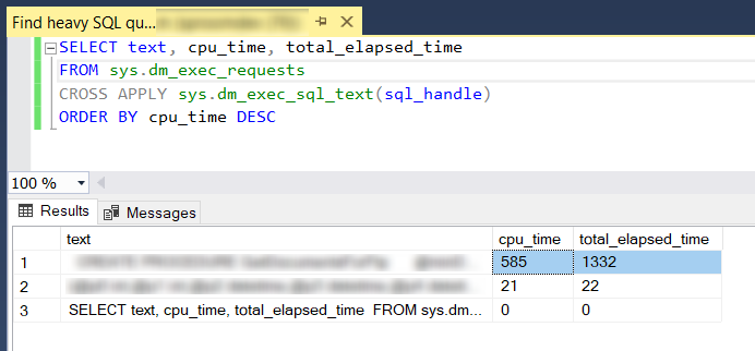 Screenshot for heavy SQL queries in real time